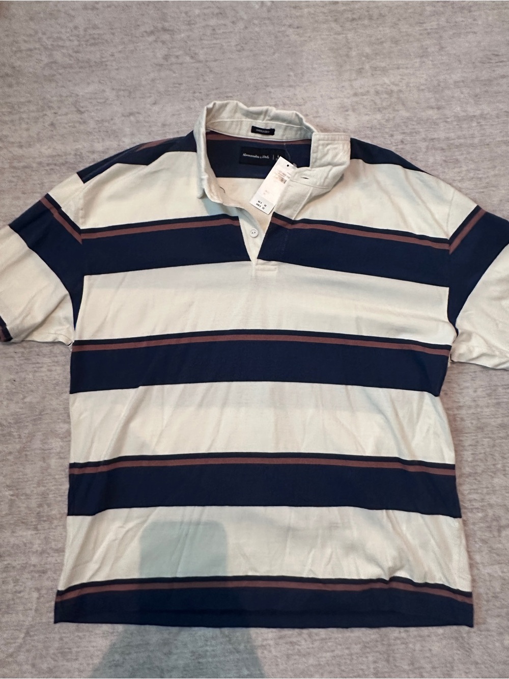 Abercrombie & Fitch Striped Polo in Navy, Cream & Brown